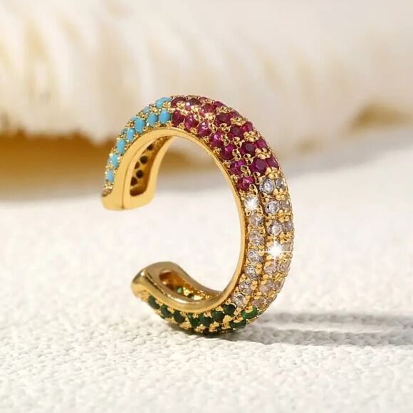 Hoop Earrings Diamond Zirconium Bone Clip Copper Electroplating Colorful Cuff - Picture 1 of 8